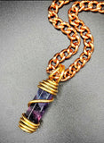 Golden Rainbow Flourite Amulet w/ 13mm Copper Cuban Link Chain (24 in)