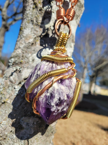 Golden Elestial Amethyst Amulet Chain