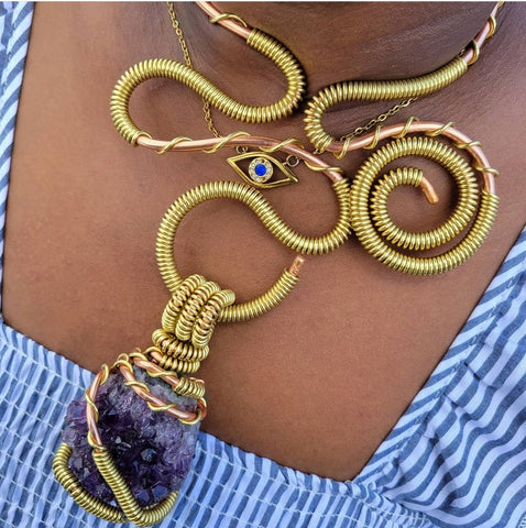 Golden Drip Amethyst Choker - Gem Stone Drippin 